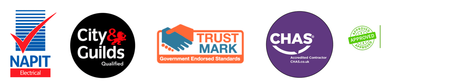 Trust Mark Accredited to Government Standards | City & Guilds Qualified | Safe Contractor Approved | NAPIT Accredited Electrician | Reg: 65483 | CHAS Accredited Contractor